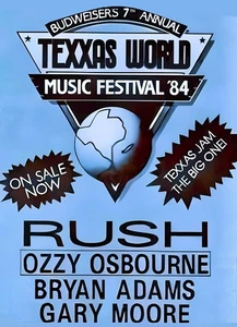 Texxas Texas World Music Festival 1984 Ozzy Rush POSTER 24 X 18 Inches Sweet! - Picture 1 of 2
