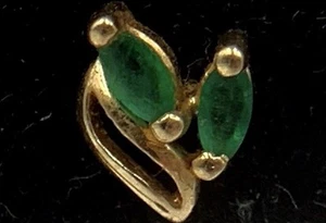 14K Yellow Gold Marquise Emerald Two-stone Single Stud Earring Vintage - Picture 1 of 4