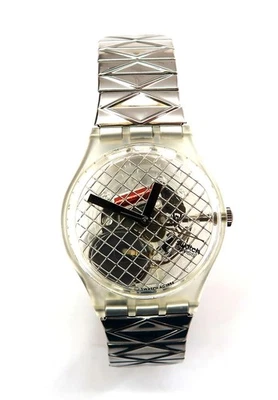 NEW Swatch Watch SILVER NET GK186 with Case & Papers 1995 Gents NOS - image 1 of 4