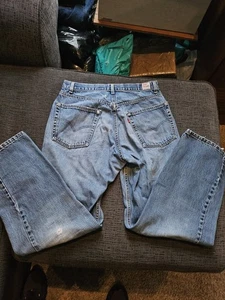 Vintage Levi's Dry Goods 569 Jeans Mens 33x32 Light Blue Straight Loose Grunge - Picture 1 of 24