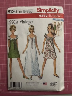 Uncut FF Women’s Sz 6-14 70s Dress Pattern Simplicity Vintage Reproduction  - Image 1 of 4