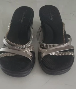 Skechers Wedge Heel Sandal Slip On Silver Gray Size 8.5 - Picture 1 of 4