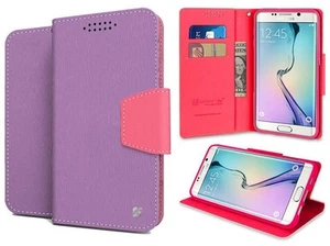 PURPLE/PINK INFOLIO WALLET CREDIT CARD ID CASE FOR SAMSUNG GALAXY S6 EDGE PLUS + - Picture 1 of 5