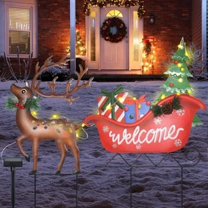 2 Pack Solar Christmas Decorations Outdoor Waterproof, Metal Reindeer Yard St... - Picture 1 of 7