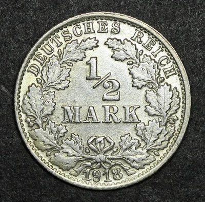 Silver 1918-F Germany Empire 1/2 Mark  KM#17  Choice UNC - Image 1 of 2