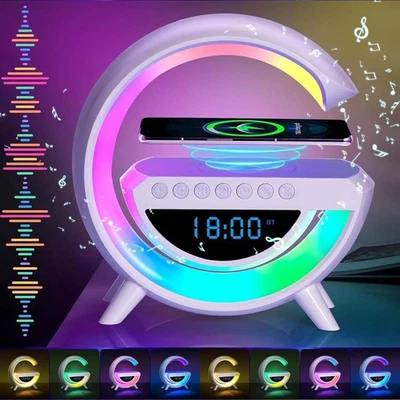 Multifunction Speaker Alarm Clock Wireless Charger LED Mood Light and FM Radio - Image 1 of 4