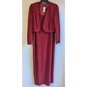 Onyx Nite Women's Red Sparkling Glitter Open Front Jacket & Dress Set Size 14 - Picture 1 of 9