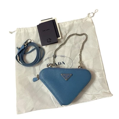 Borsa a spalla Prada Triangle in pelle con catena e tracolla removibile - Immagine 1 di 4