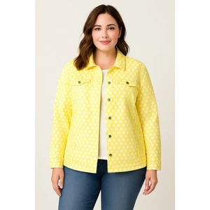 CJ Banks Plus Size Trucker Denim Jacket 3X Women Yellow Polka Dot - Picture 1 of 8