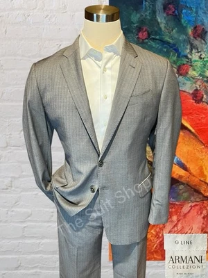 Armani Collezioni G-Line 42R 38x28 Slim Italian Cut Gray Blue Tan Stripe Suit - Image 1 of 4