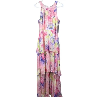 Marc New York платье женщин 8 розовый цветочный макси без рукавов с бретелью через шею ярусный новый - Изображение 1 из 4