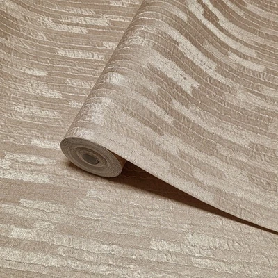 Papel pintado cobre oro rosa metalizado imitación tela rayas verticales líneas texturizadas Foto 1 de 4