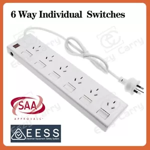 6 Outlet Individual Switch Power Board Overload Protection Power Stripe 1M Cable - Picture 1 of 4