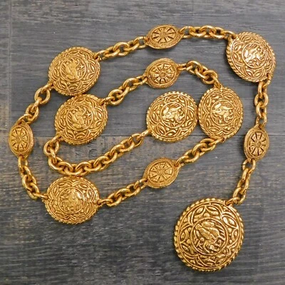Cinto de corrente CHANEL folheado a ouro logotipo CC #472C redondo vintage - Imagem 1 de 4