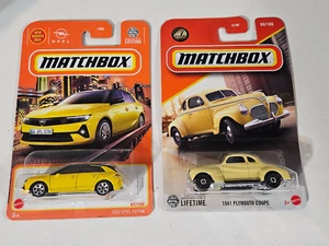 Matchbox 1941 plymouth coupe #8 T34A 2025 & 2022 Opel Astra #87 T14A 2024 Yellow - Picture 1 of 11