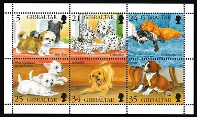 Gibraltar Block 1996 Dogs Puppies MNH aXF Z3673 - Image 1 of 4