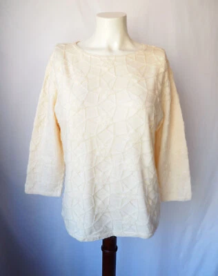 Suéter Pullover Talbots Lana Merino Manga 3/4 Mohair Superposición Crema Marfil L Foto 1 de 4