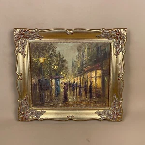 Vintage Oil Painting Colin Maxwel Parsons Evening Streets 1982 Gold Wood Frame - Picture 1 of 11