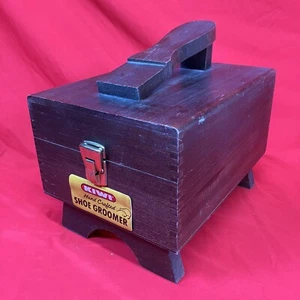 Vintage Kiwi Wood Shoe Shine Box w/ Foot Rest / Woodwn / Flaws - Picture 1 of 18