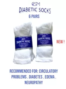 CSM Diabéticos Crew Calcetines Blancos 6 Pares Calce Suelto Top Para Hombres 9-11 - ¡Nuevos! - Imagen 1 de 2