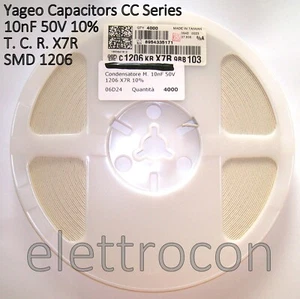 20 pezzi 10nF 50V 10% Condensatore in Ceramica SMD 1206 Yageo Dielettrico X7R - Picture 1 of 1