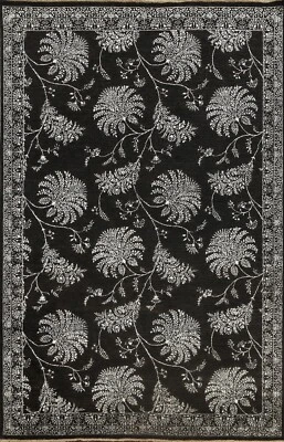 BLACK/ SILVER Versace Design Area Rug Hand-knotted Wool/ Silk Floral Carpet 7x10 - Image 1 of 4