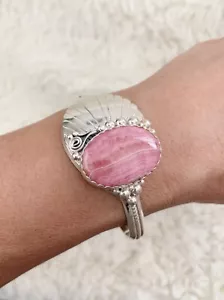 M Spencer Sterling Silver Rhodochrosite Bangle Bracerlet - Bild 1 von 12