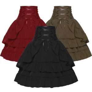 Women Short Skirt Gothic Victoria Steampunk Layered Ruffle Lace Up Punk Black - Picture 1 of 20