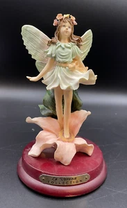 La Verona Collection Flower Fairy Figurine On Wood Base Pink Flower Green Dress - Picture 1 of 4