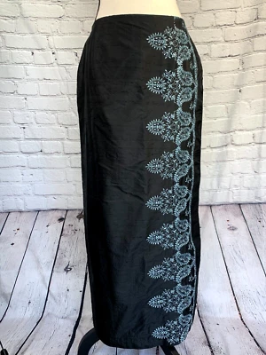 KAREN KANE Womens 100% Dupion Silk Embroidered Maxi Skirt Back Slit Lined Zip 8 - Imagem 1 de 4
