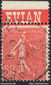 FRANCE SEMEUSE N° 199 AVEC BANDELETTE PUB EVIAN AVEC OBLITERATION - Picture 1 of 2