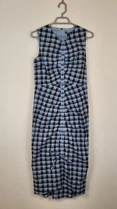 WHISTLES Gingham Midi Dress Ruched Cotton Blend ~ Size 10 BNWT RRP £149. - Picture 1 of 13