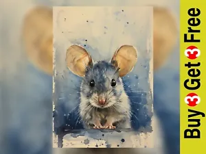 Cute Adorable Mouse Watercolor Painting Print 5"x7" on Matte Paper - Picture 1 of 5