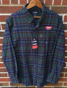 NWT CHAPS MEN'S PERFORMANCE GREEN PLAID FLANNEL SHIRT MEDIUM - Picture 1 of 5