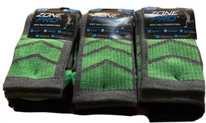 3 Pack (9 Pairs) Zone Pro Boys Half Cushion Crew Socks Medium Size 10.5-4 NEW - Picture 1 of 2