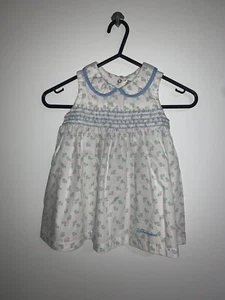 White With Flowers Smocking Bunnykins Baby Dress Size 1 By Royal Doulton - Picture 1 of 10
