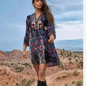 Johnny Was Clara Gweneth Burnout Tunic Dress Embroidered Blue Floral Sz S - Foto 1 di 15