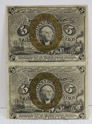 1883  F1232 5 FIVE CENT FRACTIONAL CURRENCY NOTES UNCUT CENTER FOLD NOTES #570 - Image 1 of 4
