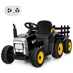 12V Kids Ride On Tractor with Trailer Ground Loader w/ RC & Lights Dark Black - Picture 1 of 11