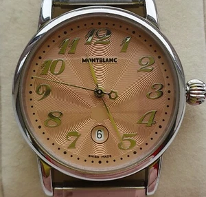 MONTBLANC MEISTERSTUCK 7020 STEEL QUARTZ WATCH 32mm ROSÈ SPECIAL EDITION. RARE. - Picture 1 of 9