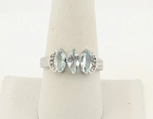 Estate Vintage Sterling Silver Marquise Aquamarine Ring Size 9, 3.0g Elegant - Picture 1 of 12