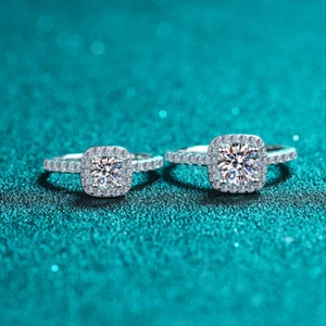 Anillos de moissanita de 1-2 quilates color D VVS1 para mujer S925 anillo de plata esterlina AZ117-J - Imagen 1 de 8