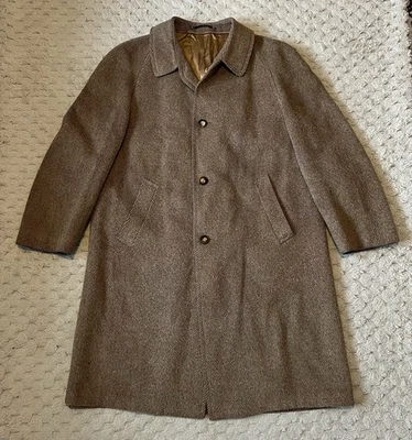 Vintage 100% Llama Wool Overcoat Made In West Germany Brown Twill Long Coat XL - Image 1 of 4