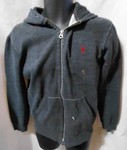 Polo Ralph Lauren Full Zip Hoodie Mens M Dark Gray Red Pony Logo Thrashed - Picture 1 of 18