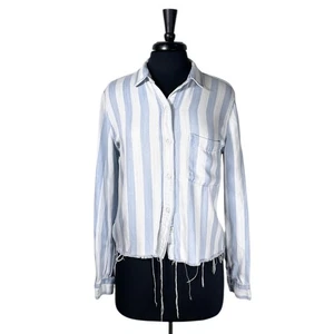 Camisa para mujer Rails pequeña azul blanco a rayas Lyocell abotonada dobladillo desgastado top - Imagen 1 de 11