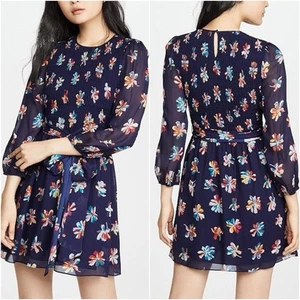 Shoshanna Größe 12 Walker marineblau Blumenmuster gesmoktes Minikleid mit Gürtel - Bild 1 von 8