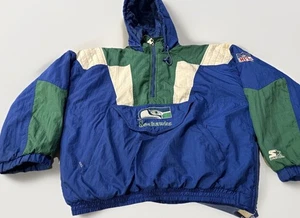 Seattle Seahawks NFL Vtg Starter Jacket Size XL Pullover 1/2 Zip VG Condition - Picture 1 of 20