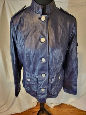 Bradley by Bradley Bayou women's blue leather jacket zipper size XS - Image 1 of 4