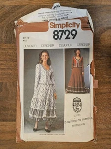 1978 SIMPLICITY #8729  "GUNNE SAX" DRESS PATTERN  Uncut Size 12 Cottagecore  - Picture 1 of 3