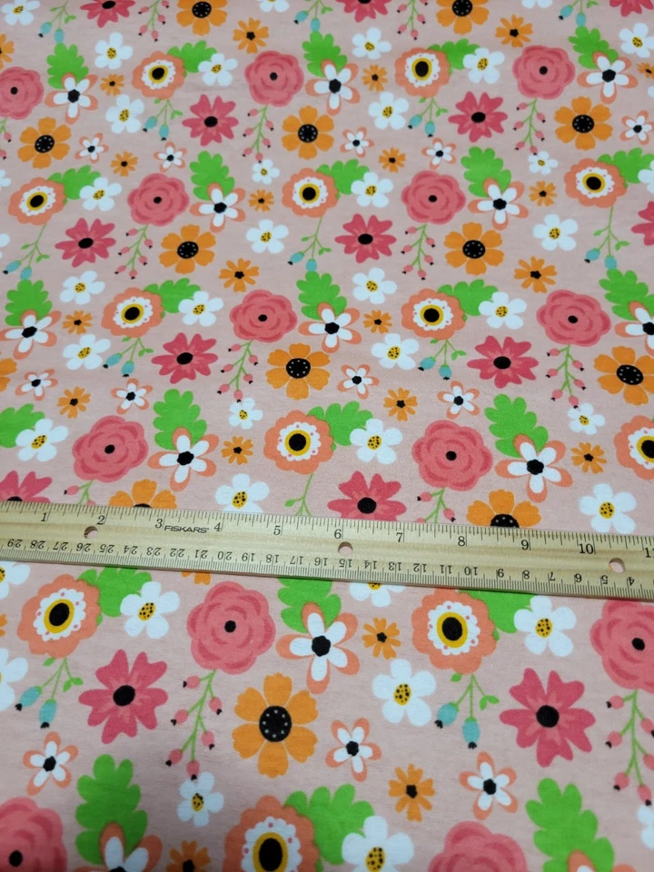 2 Yards Pink Flowered Flannel Fabric - Image 1 of 1